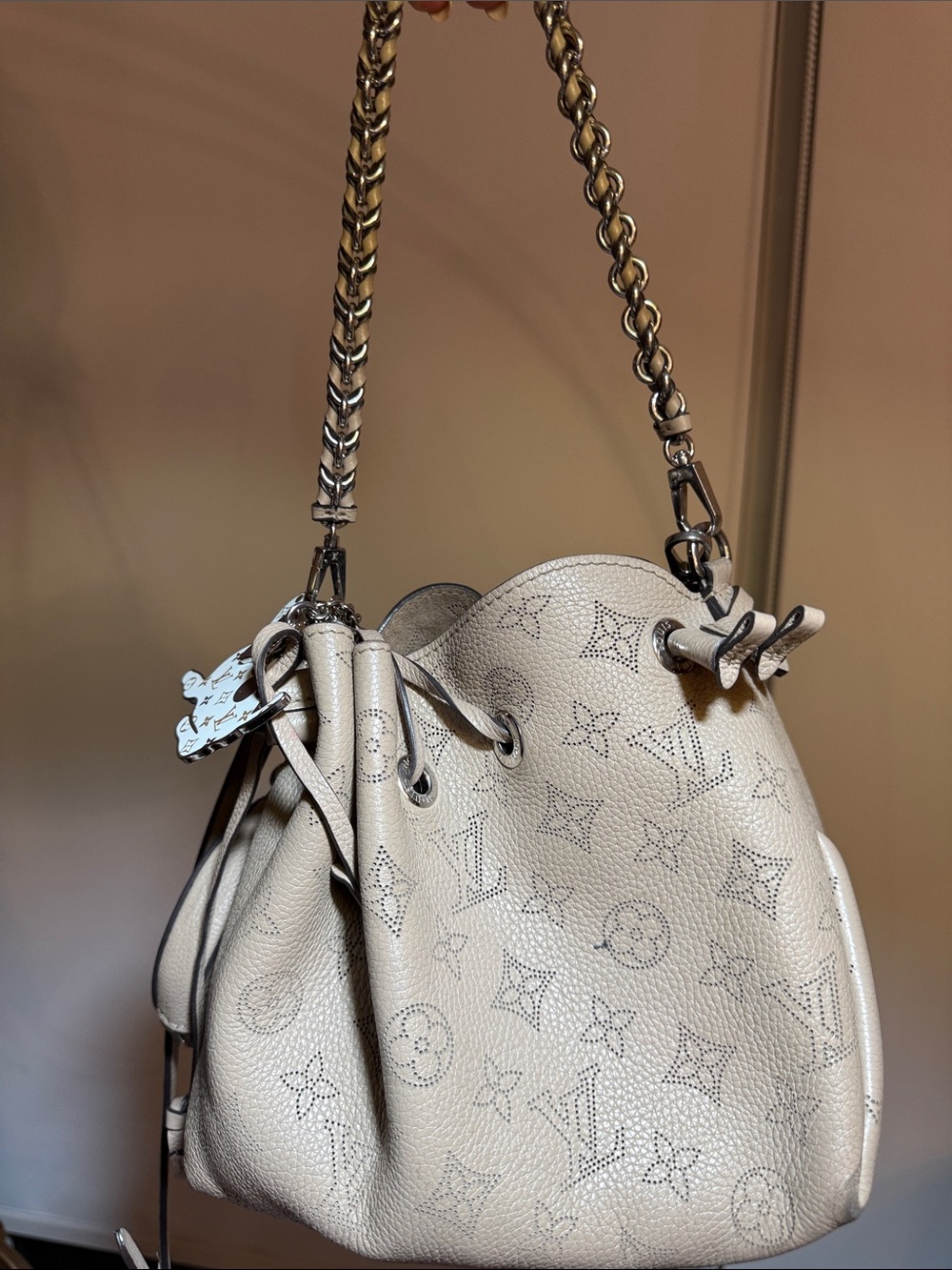 Louis Vuitton Cream Perforated Monogram Drawstring Shoulder Bag